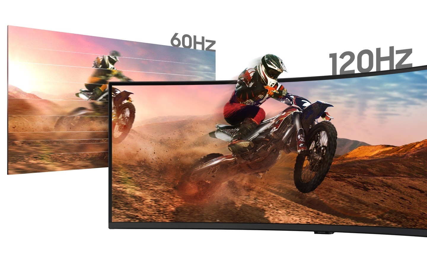 There are two monitor screens. One is for 60Hz and the other is for 120Hz refresh rate. The 60Hz one's screen is stuttering whereas 120Hz screen shows smooth visual.