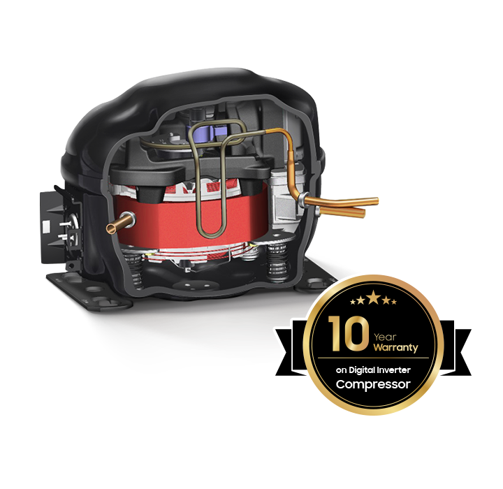 The refrigerator motor with digital inverter technology gives a 10-year warranty.