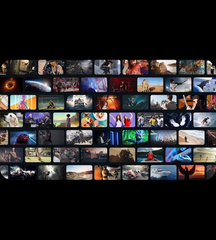 Array of screens showing various content. Aerial shot reveals more screens and vast amount of content available. Endless Free Content. Other screens appear. Experience, smart, beyond. Screens move to the side as if scrolled through. TV show, sports, movie, drama, music. Upscale Your Entertainment.