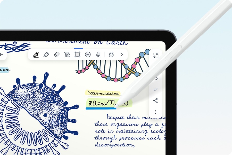 S Pen is used to underline a handwritten note displayed in Notability app.