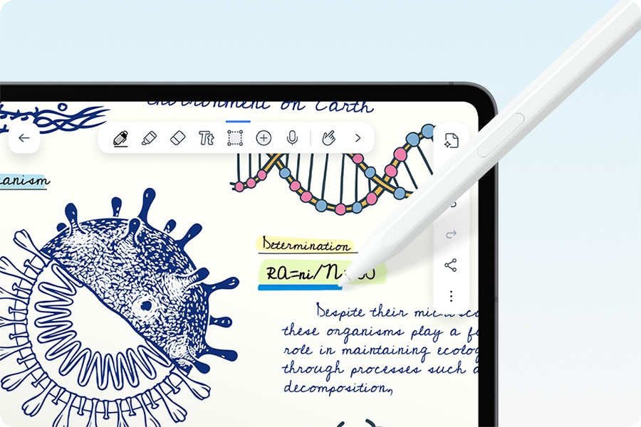 S Pen is used to underline a handwritten note displayed in Notability app.