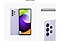Galaxy A52 en Awesome Violet, vu sous plusieurs angles pour montrer le design : arrière, avant, côté et gros plan sur la caméra arrière.