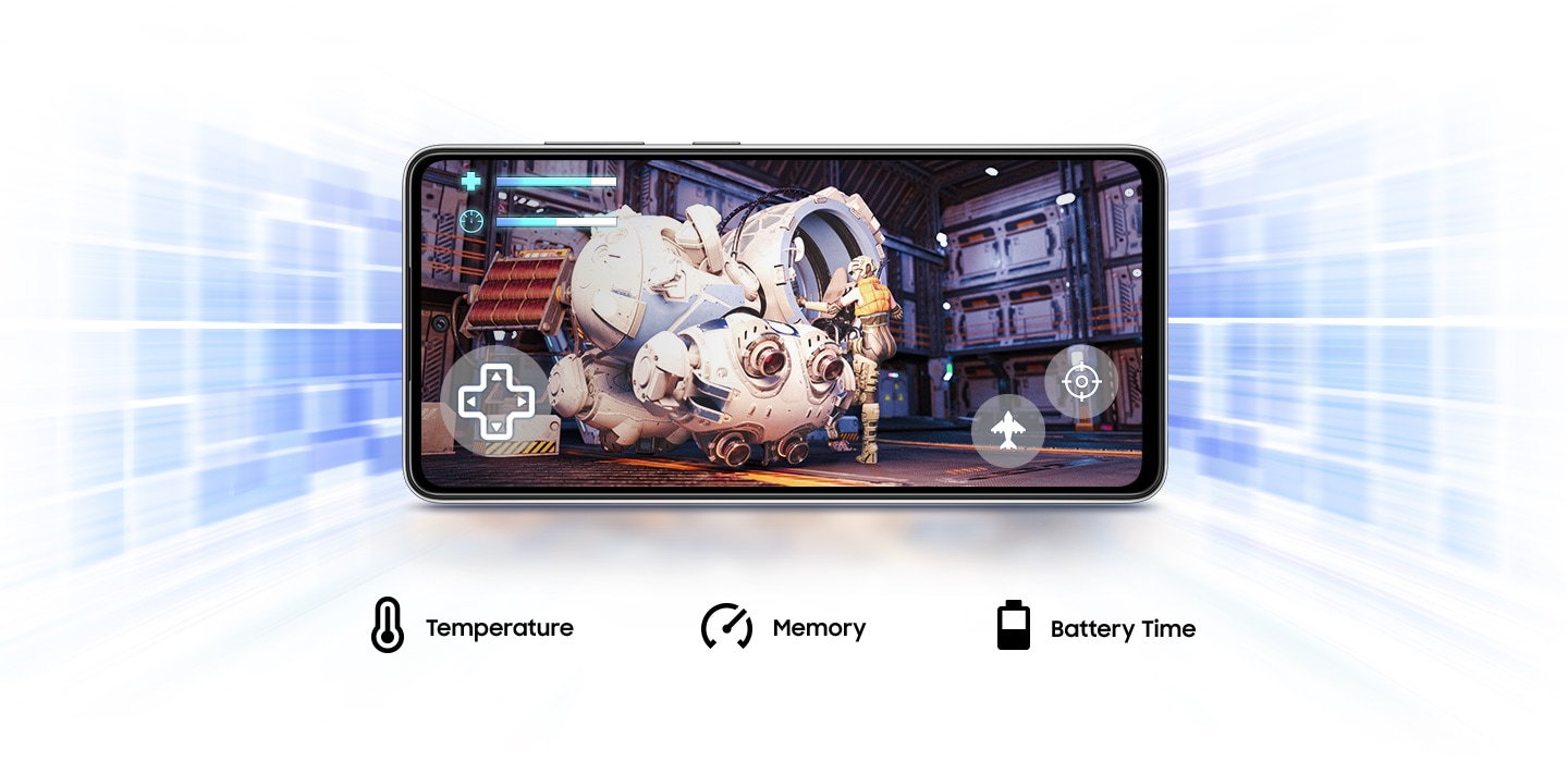 O Galaxy A72 oferece um Game Booster que aprende a otimizar a bateria, a temperatura e a memória durante o jogo.