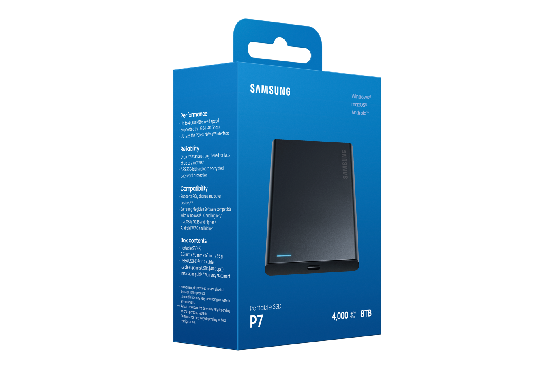 Portable SSD P7 USB4 Gen 3x2 PKG-L-Perspective Black 