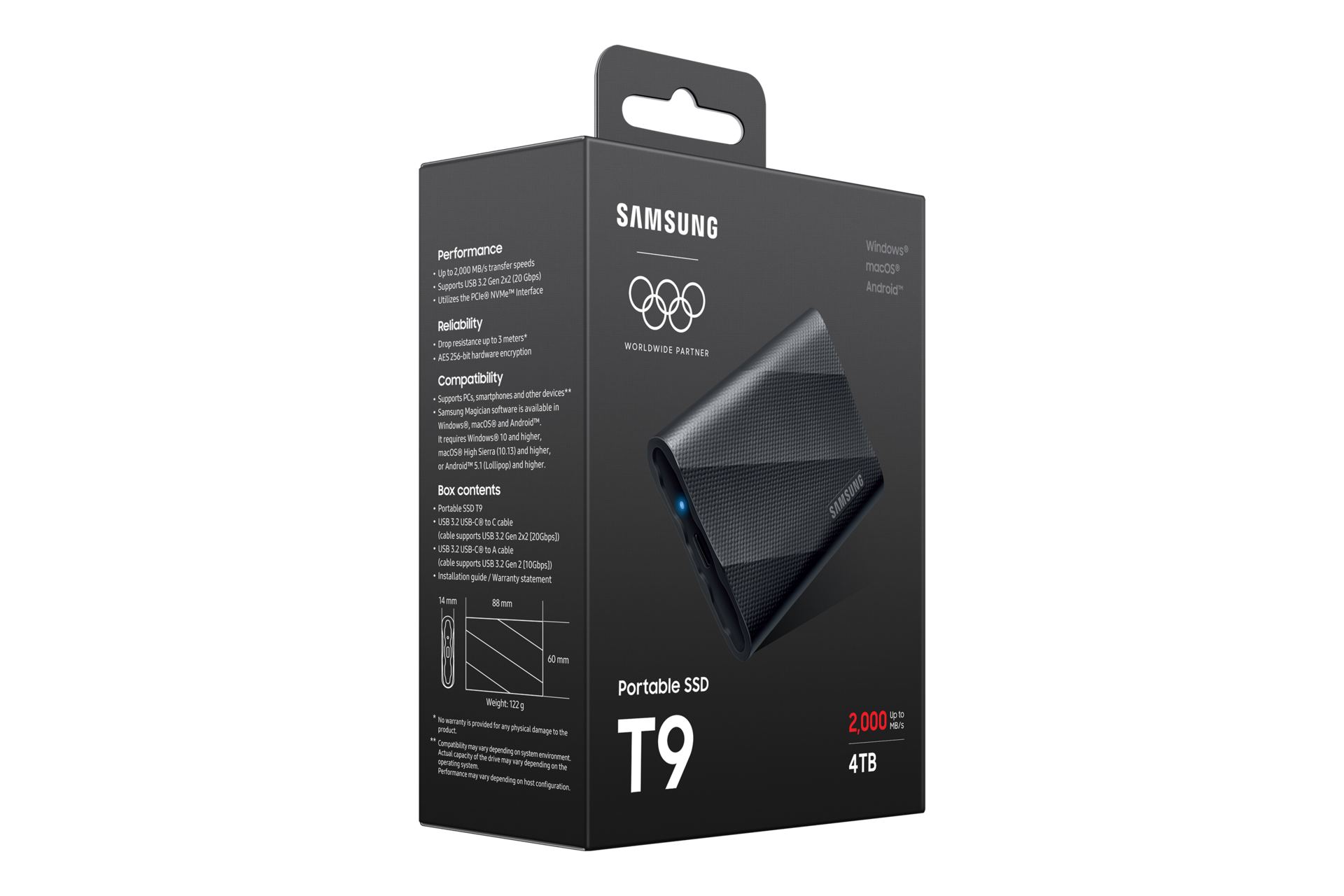 Portable SSD T9 USB 3.2 Gen 2x2 PKG-L-Perspective--Olympic- Black 
