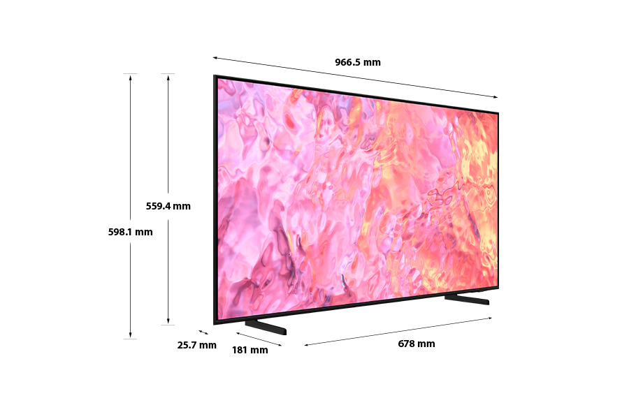 Dimension of Samsung QLED TV(43 inch) Q60C with gray branch stand