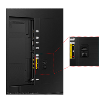 Samsung 2023 QLED Q60C has USB, HDMI, LAN, atenna ports and etc. on  the side.