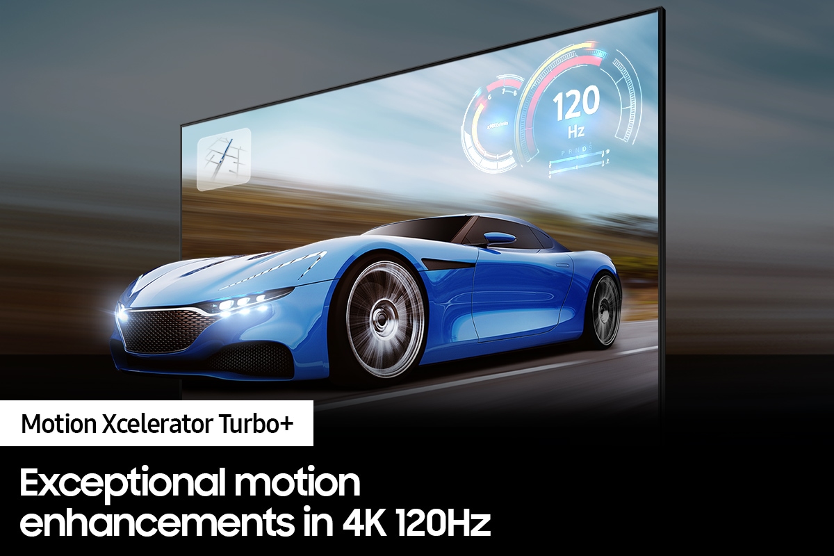 QLED TV Q70B with Motion Xcelerator Turbo+ shows the game screen clearly.
