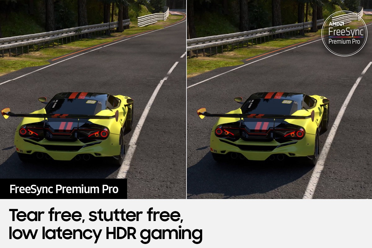 QLED TV Q70B with FreeSync Premium Pro shows the game screen clearly.