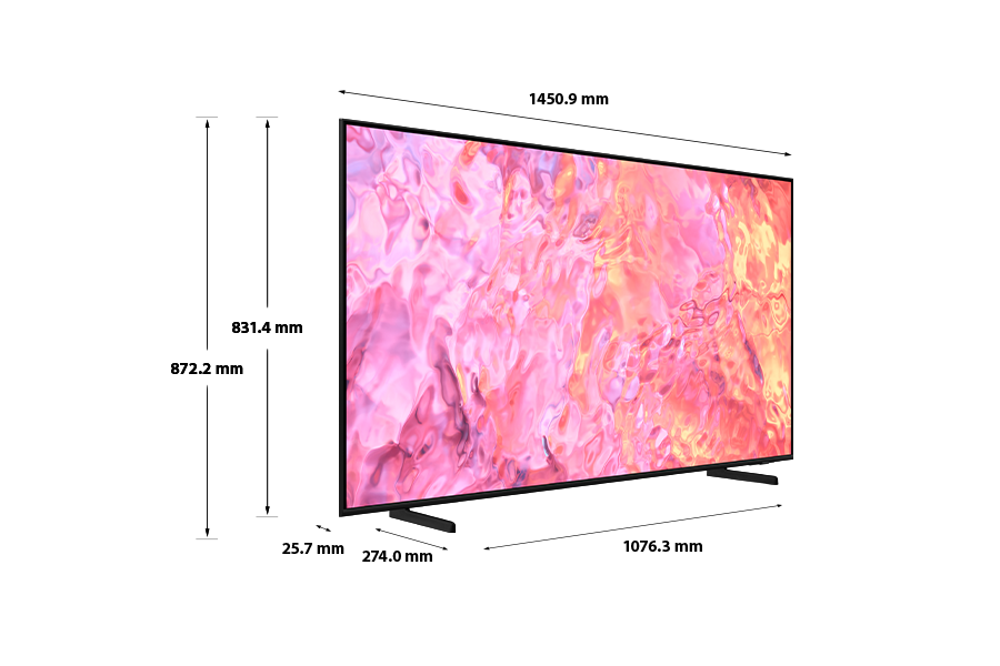 Dimension of Samsung QLED TV(65 inch) Q60C with gray branch stand