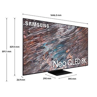 Dimension of 1m 63cm (65") Samsung QLED TV QN800A with black center stand