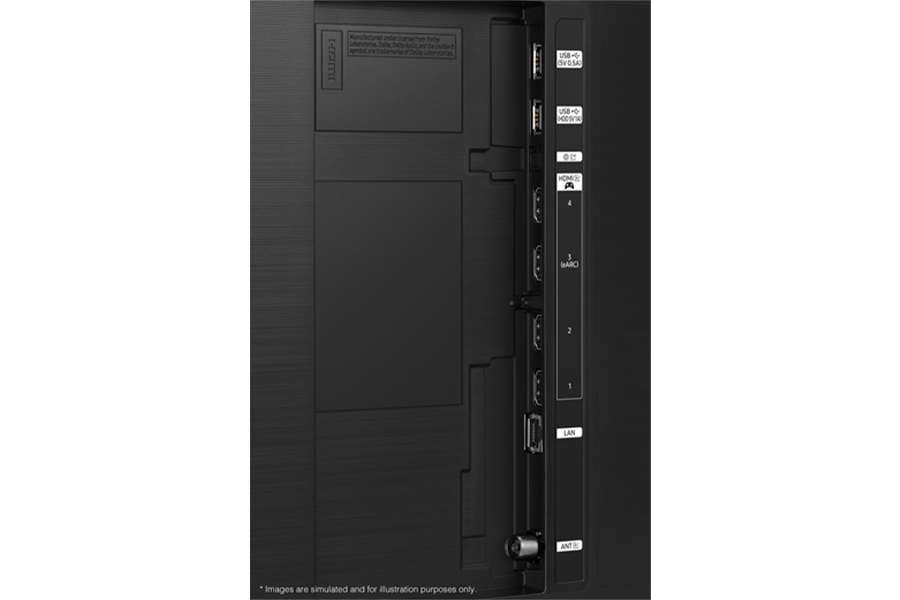Samsung 2023 Neo QLED QN90C has USB, HDMI, LAN, antenna ports and etc. on the side.