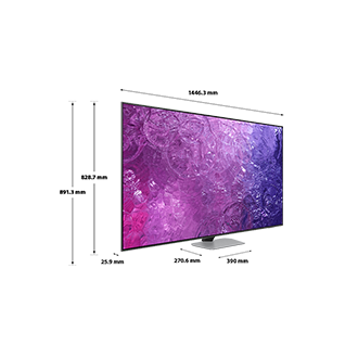 Dimension of Samsung Neo QLED TV(65 inch) QN90C with silver sharp neck hexagon stand