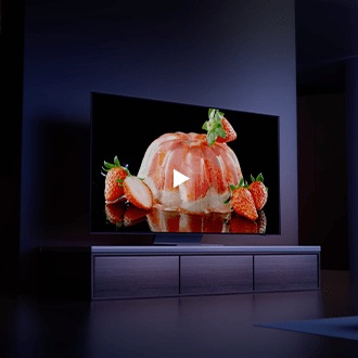 Color graphic is on display on a OLED TV screen.