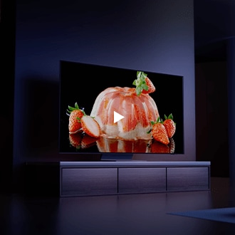 Color graphic is on display on a OLED TV screen.