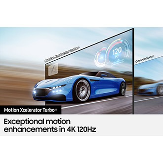 QLED TV Q70A with Motion Xcelerator Turbo+ shows the game screen clearly.