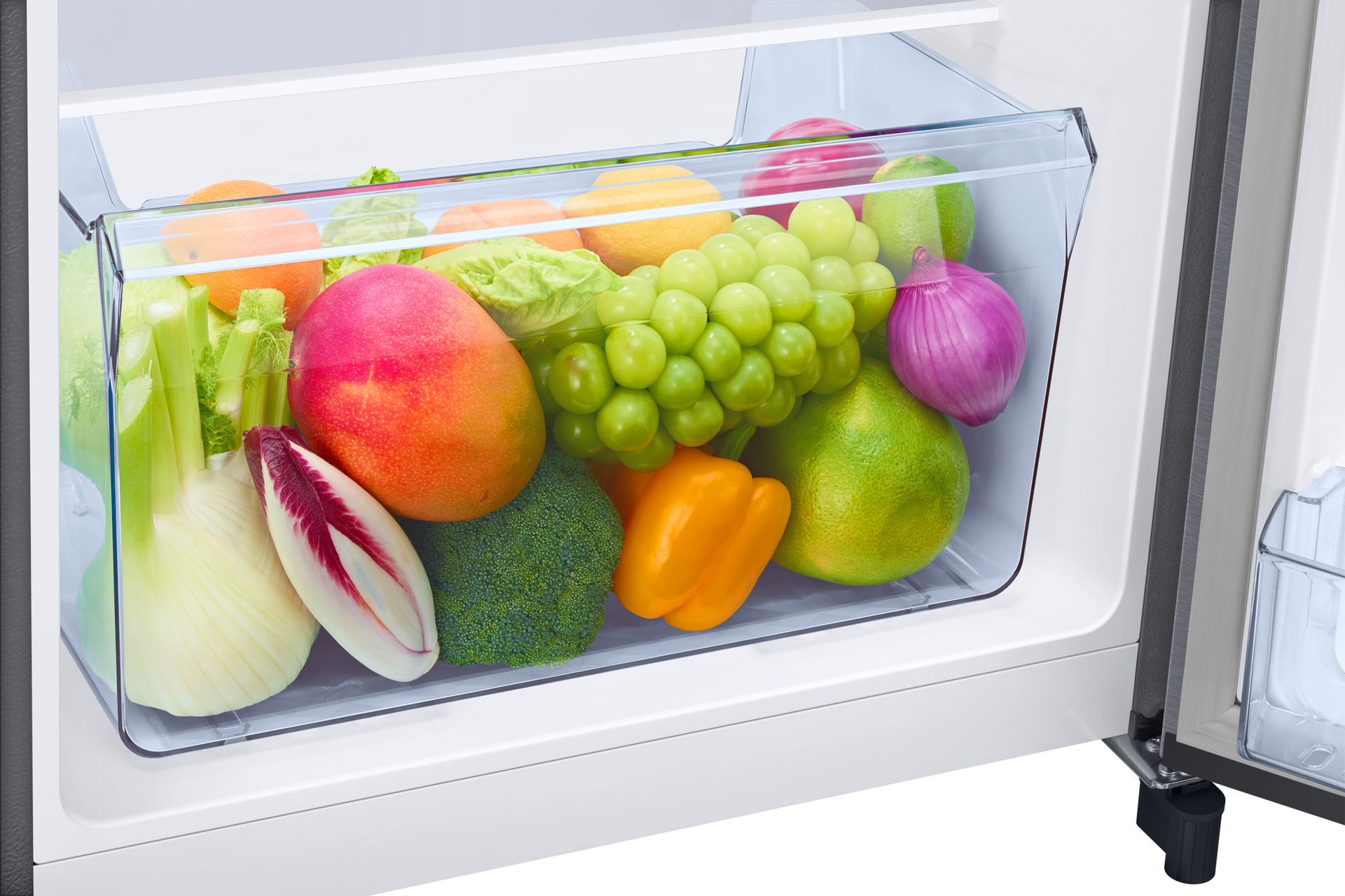 RR21H2G25S8, Single Door Refrigerator with Horizontal Curve Design 189 L Detail4-Vegi-Box Metallic Silver 