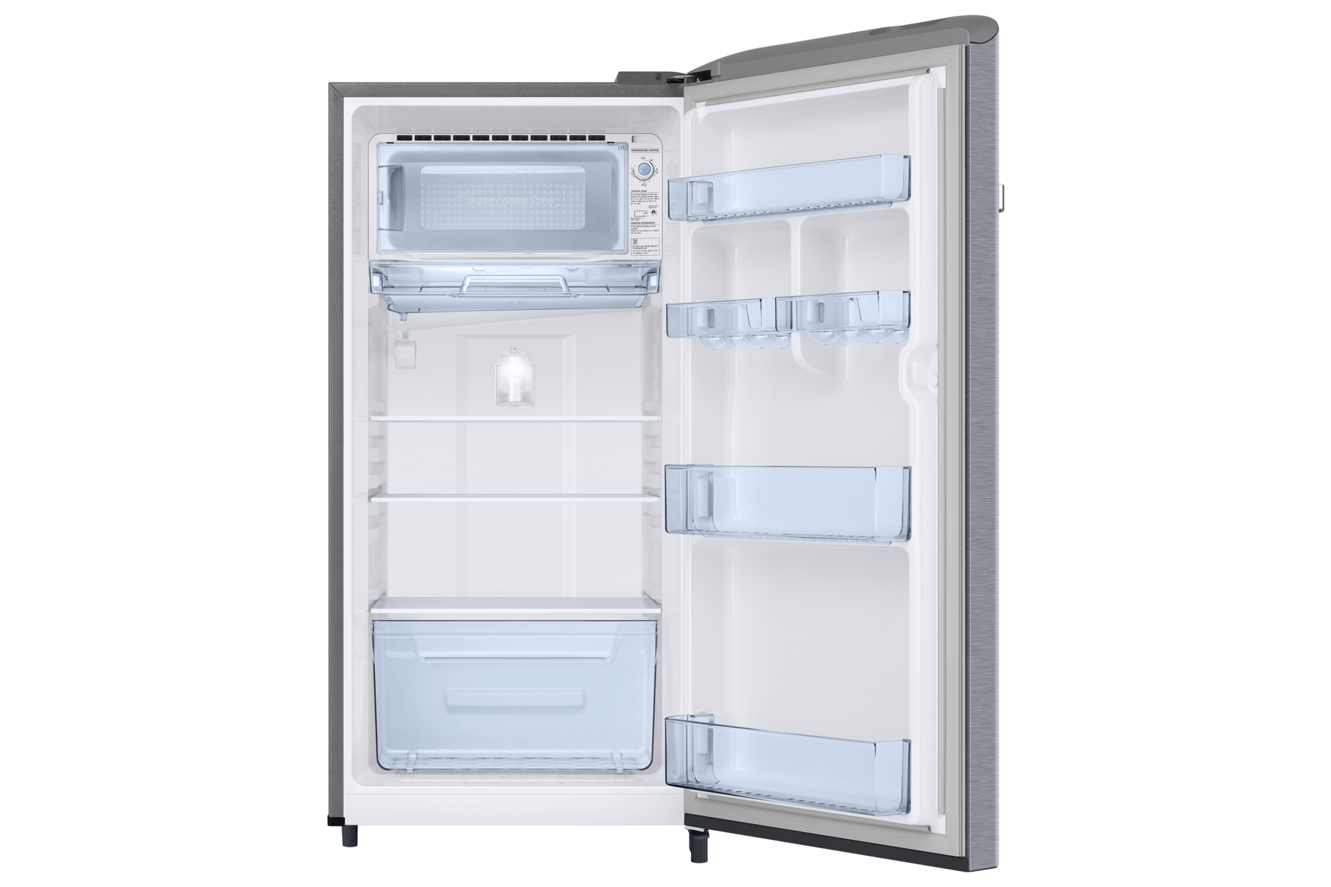 RR21H2G25S8, Single Door Refrigerator with Horizontal Curve Design 189 L Front-Open-Without-Food Metallic Silver 
