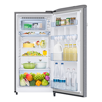 RR21H2G25S8, Single Door Refrigerator with Horizontal Curve Design 189 L Front-Open-With-Food Metallic Silver 