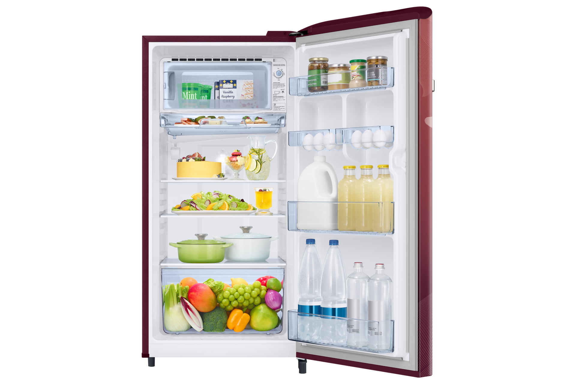 RR21H2G25WR, Single Door Refrigerator with Horizontal Curve Design 189 L Wild Lily Red
