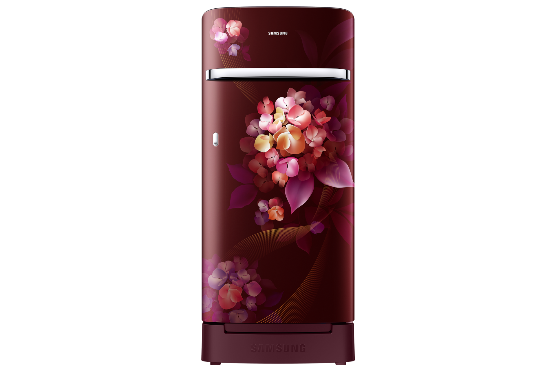 rr21h2h25ht, single door refrigerator with horizontal curve design 189 l burgundy red