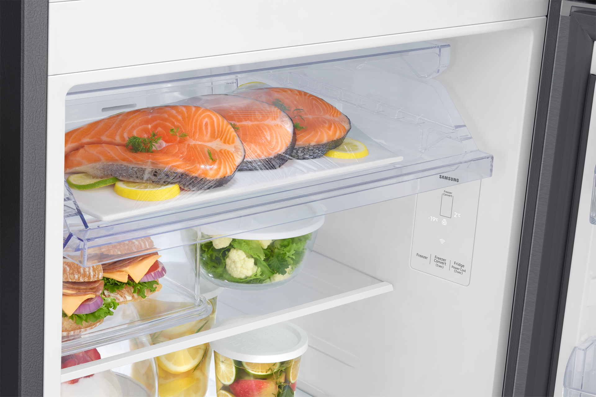 RT34HG5A42SL, Double Door Refrigerator with Bespoke AI 330 L Detail-Freshroom Stainless Steel 