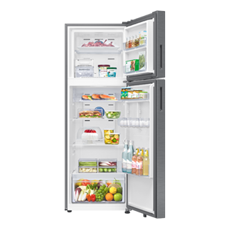 350 L Bespoke AI Double Door Refrigerator RT38HG5A42S8 Front-Open-With-Food Silver 