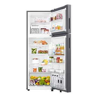 RT40H30W3 Double Door Refrigerator with All Around Cooling Front-Open-With-Food1 Silver 