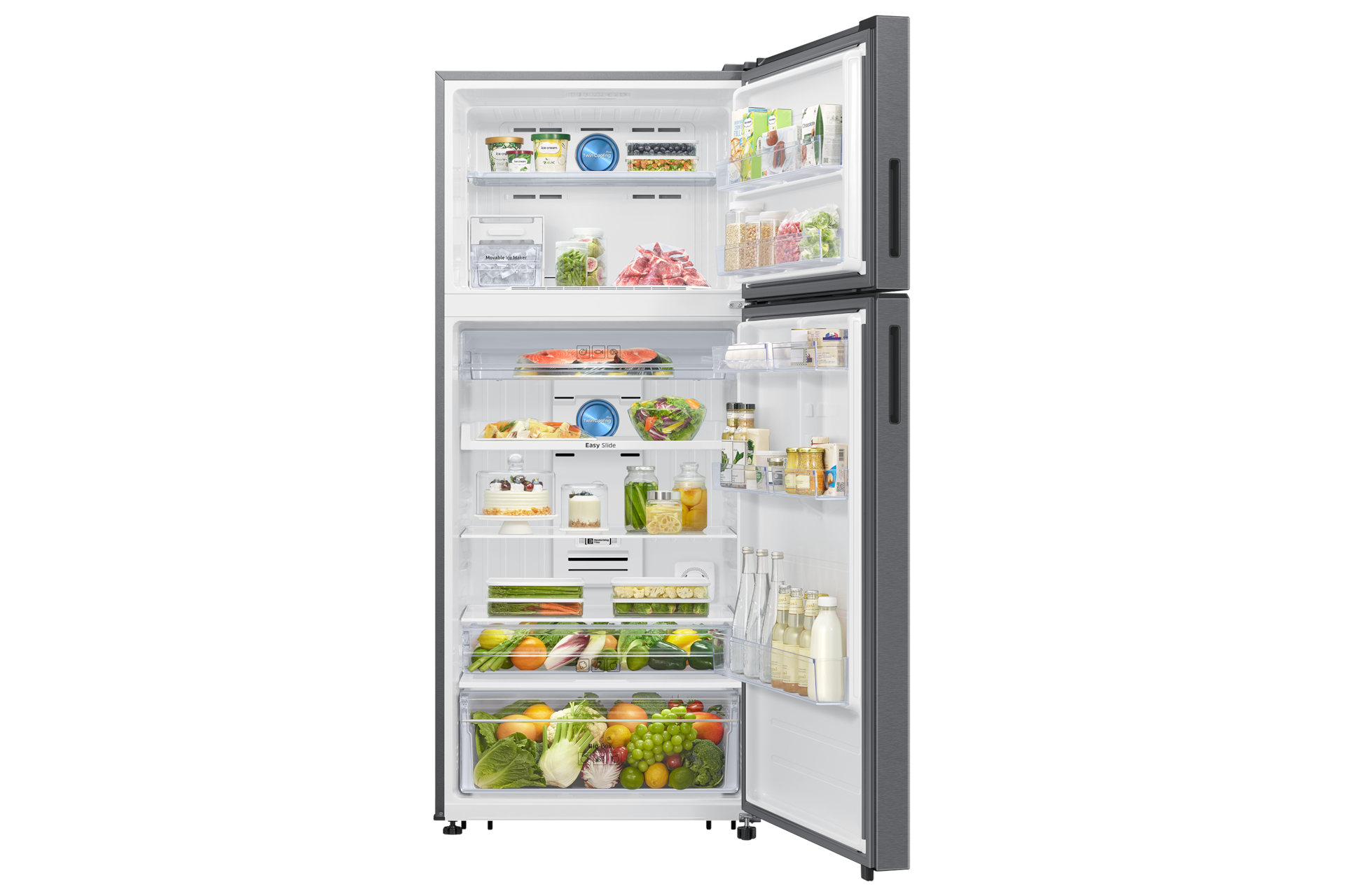 RT56HG7A61 RT7300D Top Mount Freezer Refrigerator with SmartThings AI Energy Mode 530L Front-Open-With-Food Silver 