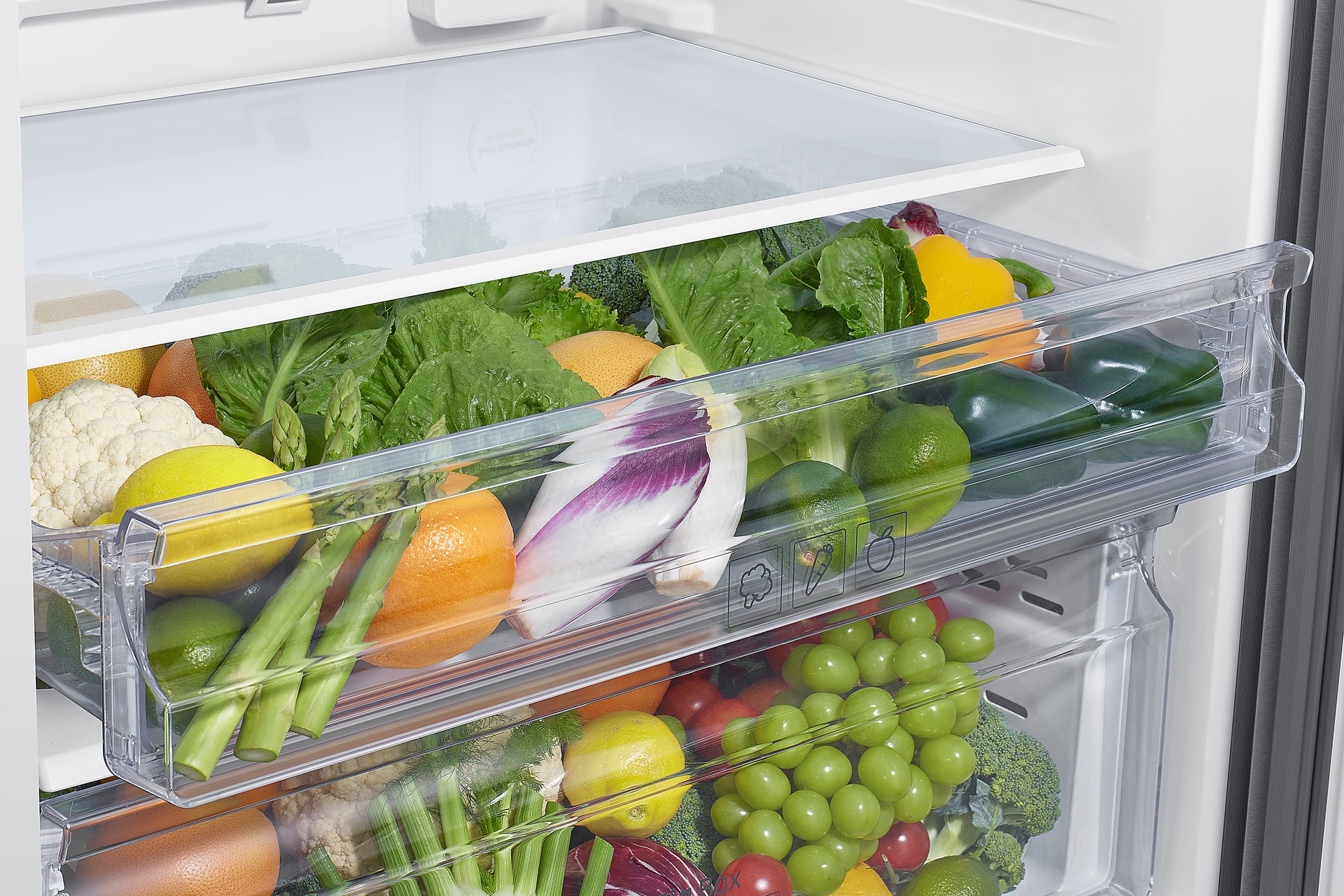 RT56HG7A61 RT7300D Top Mount Freezer Refrigerator with SmartThings AI Energy Mode 530L Detail-2nd-Vege-Box Silver 