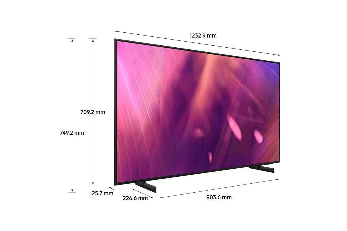 Dimension of 1m 63cm (65") Samsung UHD TV AU9000 with black feet stand