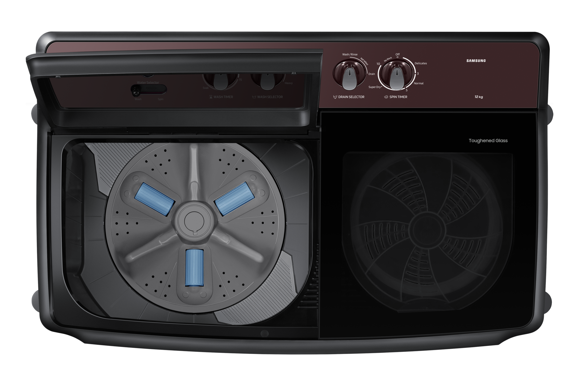 12.0 kg Semi Automatic Washing Machine with Toughened Glass Lid, WT12F4560RB Top Wine 