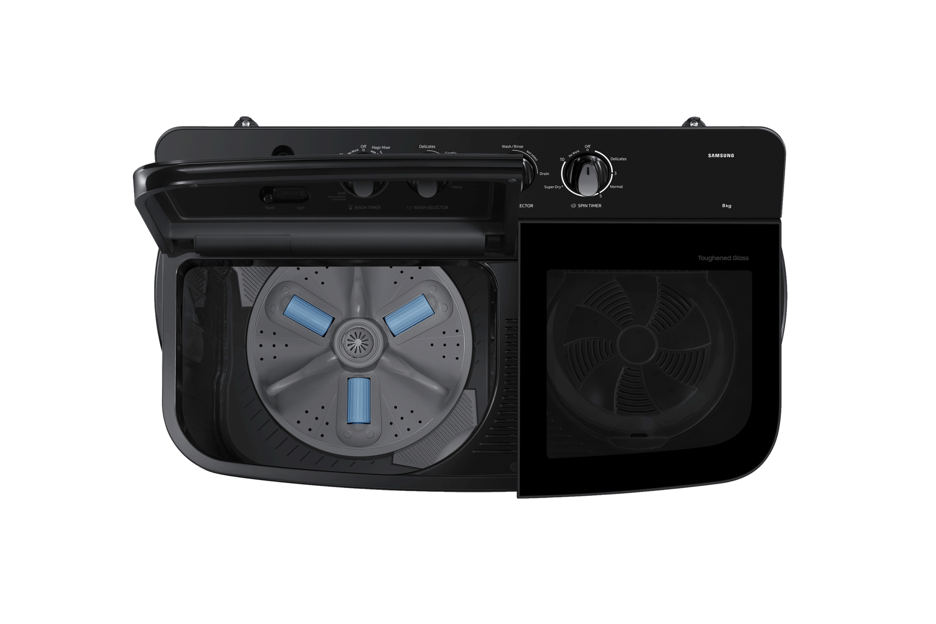 8.0 kg Semi Automatic Washing Machine with Toughened Glass Lid, WT80F4560GD Top Black 
