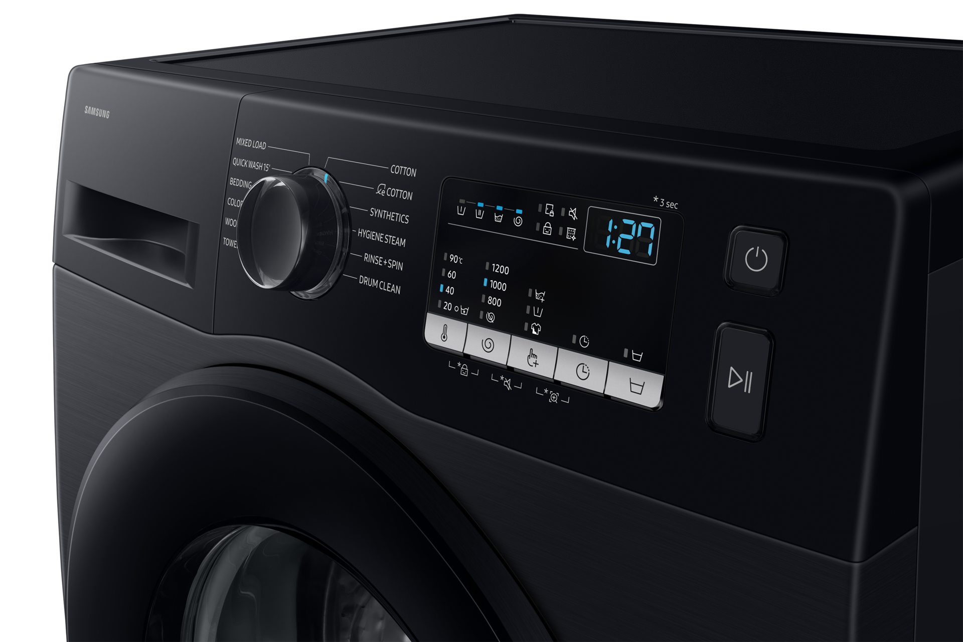 7.0 kg Front Load Washing Machine with Diamond Drum Panel-Control Black 