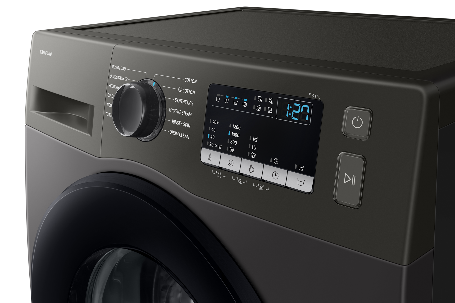 7.0 kg Front Load Washing Machine with Diamond Drum Panel-Control Refined Inox 