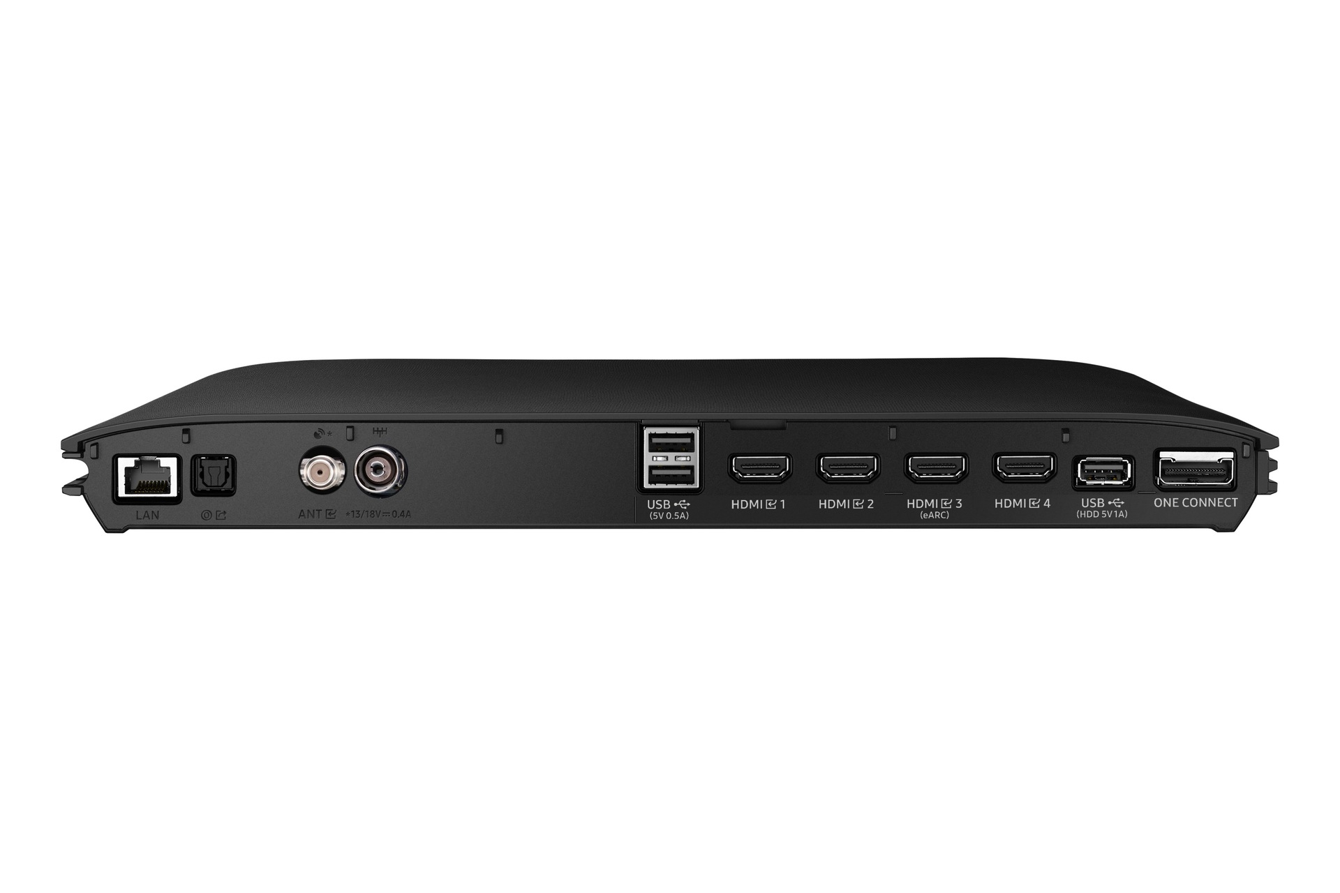 Samsung 2021 Neo QLED 8K QN800A has USB, HDMI, LAN, atenna ports and etc. on Attachable Slim One Connect