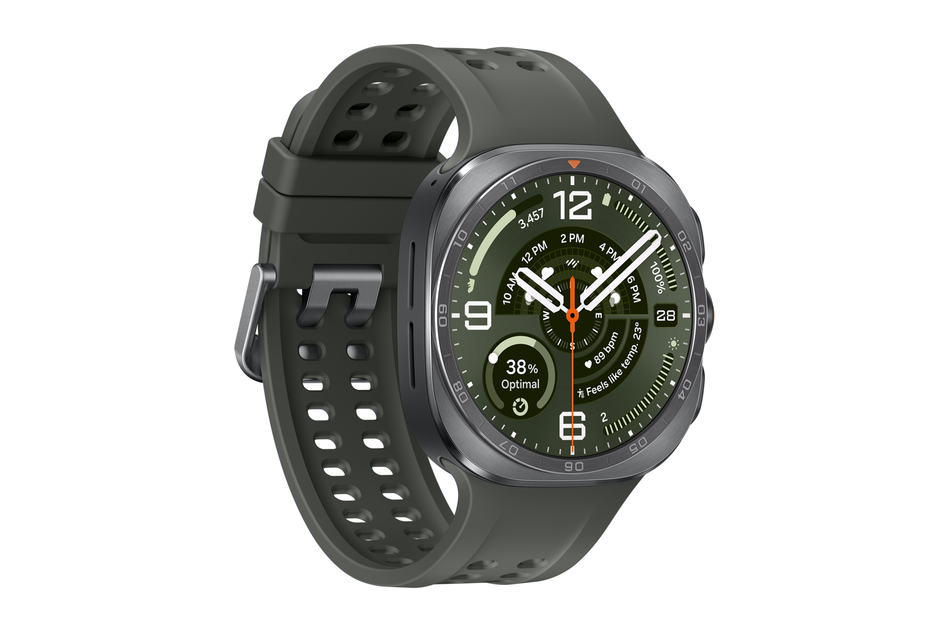 ساعة Galaxy Watch Ultra2 بلون فضي تيتانيوم من منظور أيسر 