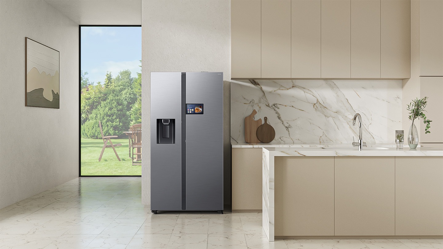 The refrigerator is installed in the modern Kitchen.