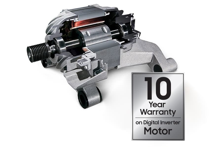 The washer motor with digital inverter technology gives a 10-year warranty.