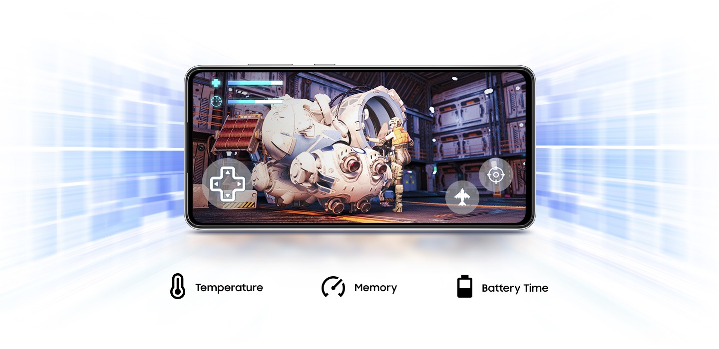 Galaxy A72 قابلیت تقویت‌کننده بازی را به شما ارائه می‌دهد که می‌آموزد هنگام بازی کردن، باتری، دما و حافظه را بهینه کند.