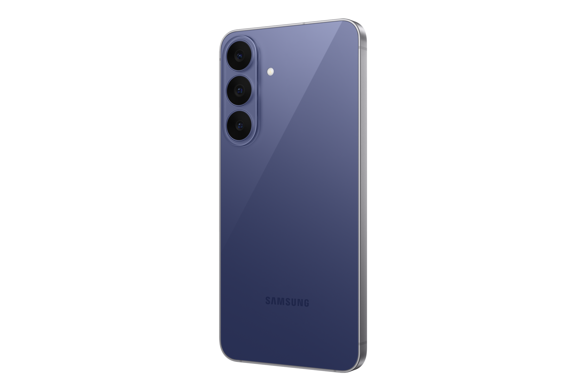 Galaxy S26 FE به رنگ بلوبری از نمای پشت، با زاویه 30 درجه راست
