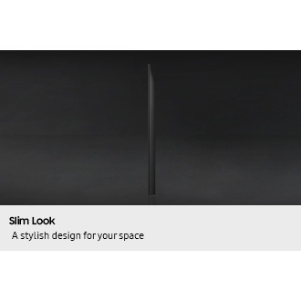 نمای نیمرخ از Samsung TV که طراحی باریک آن را نشان می‌دهد.