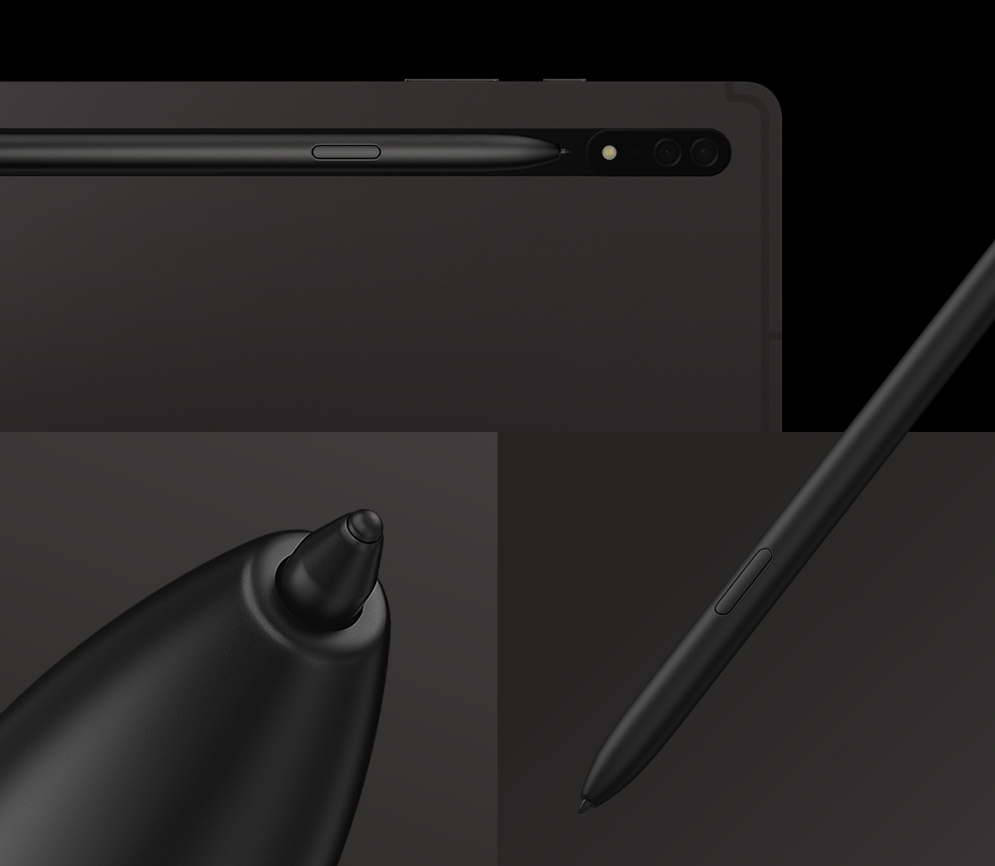 La S Pen si stacca dal retro del Galaxy Tab S8 Series e si aggancia magneticamente. Viene quindi mostrato un primo piano della punta della penna sottile.
