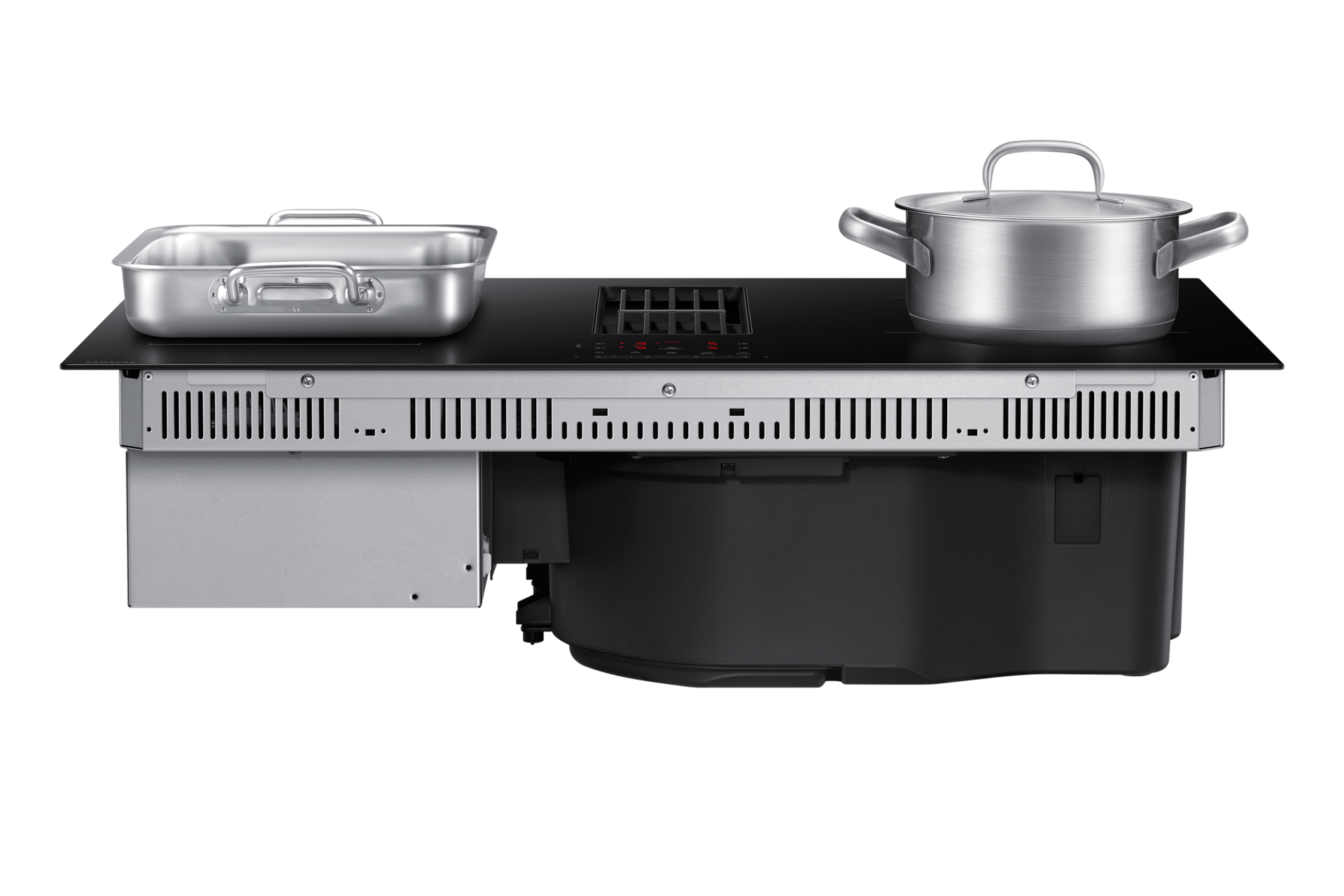 Cooktop Extractor Induction Hob and Anti Scratched Glass . Front-Perspective-with-pots Black 