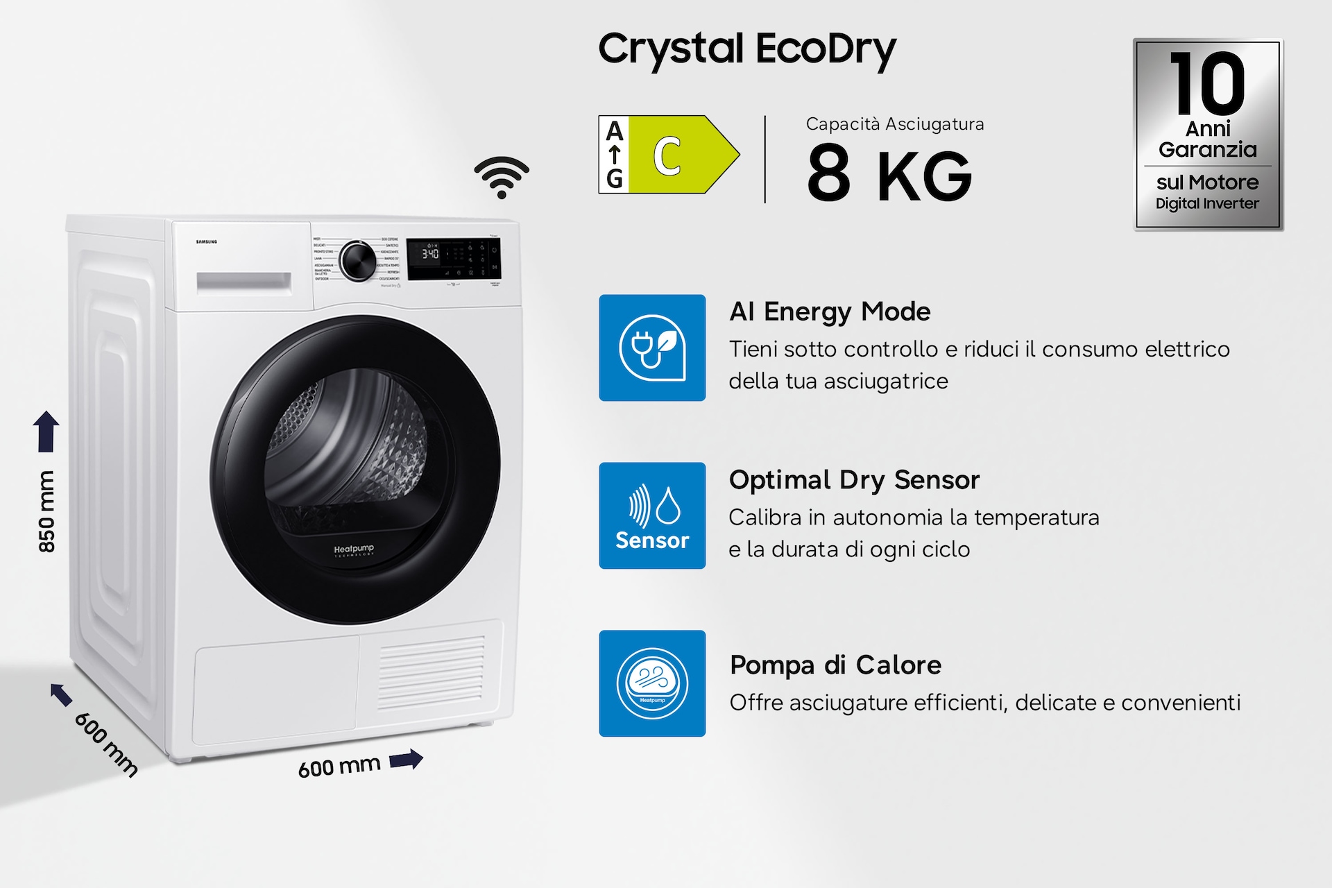 Asciugatrice Samsung Crystal EcoDry 8 Kg DV80DG52B0AEET Bianco