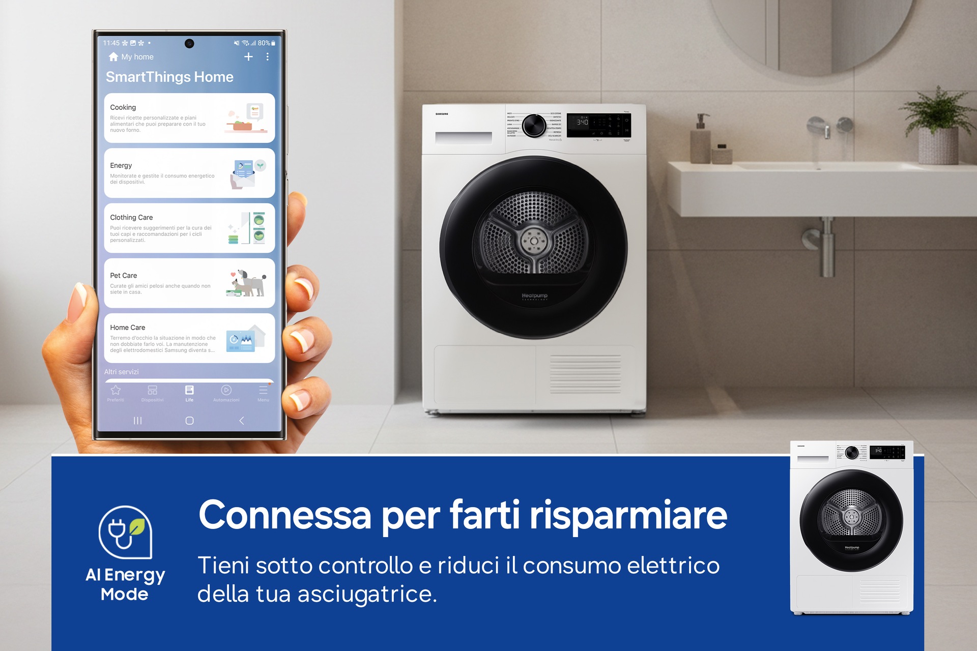 Asciugatrice Samsung Crystal EcoDry 8 Kg DV80DG52B0AEET Bianco
