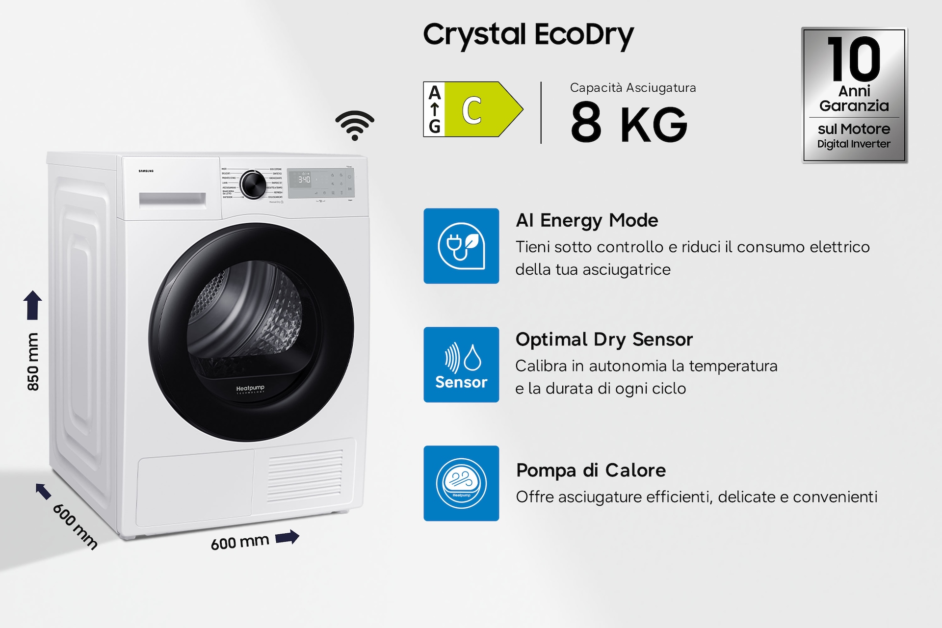Asciugatrice Samsung Crystal EcoDry 8 Kg DV80DG52B0AHET Bianco
