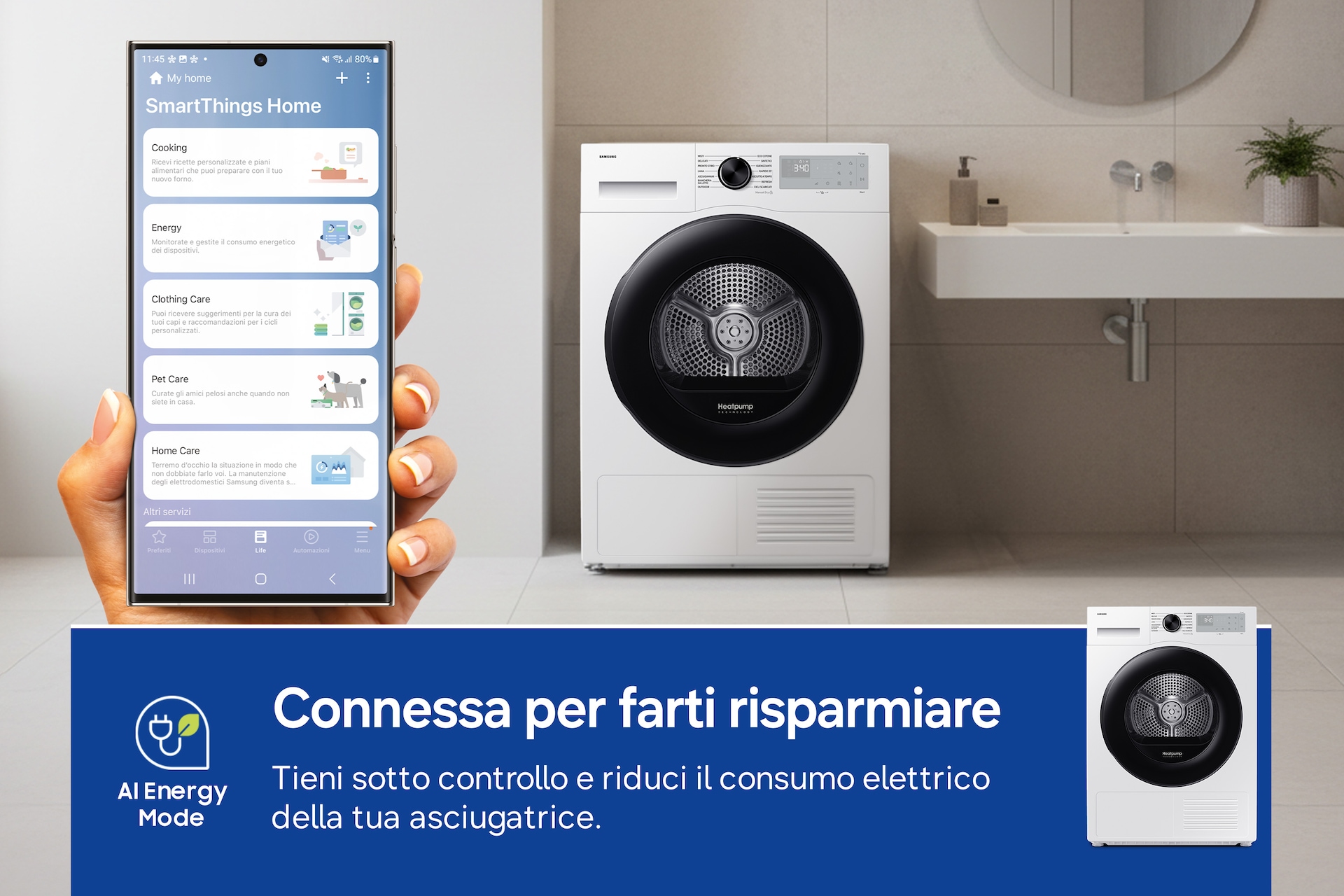 Asciugatrice Samsung Crystal EcoDry 8 Kg DV80DG52B0AHET Bianco
