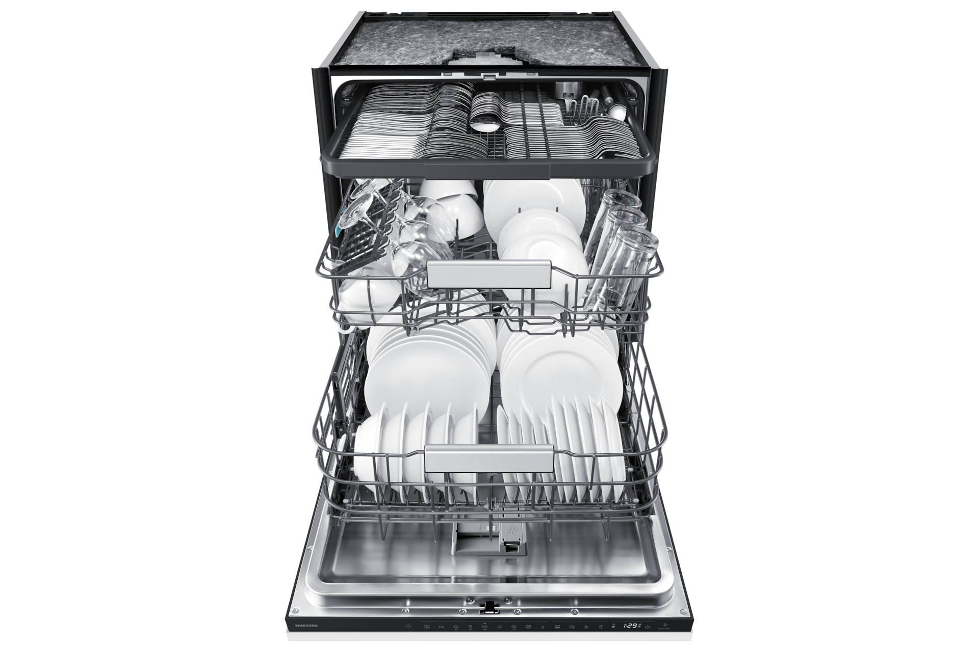 DW90H/24 Full Built-in Dishwasher Energy Efficiency and AI Wash ⠀ Front-Open3 White 