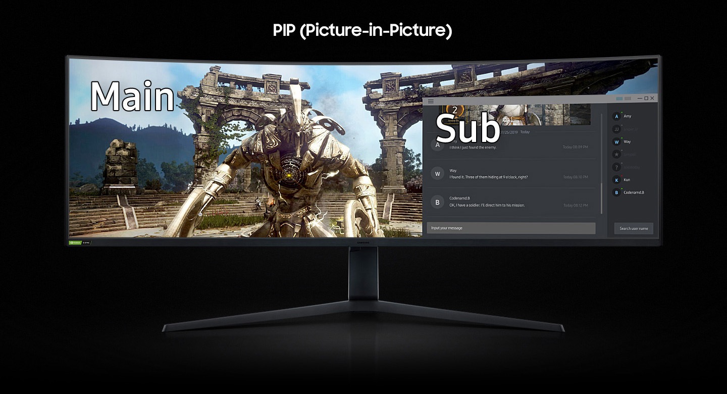 The PIP (Picture-in-Picture) function displays the SUB screen in a small window inside the main screen.